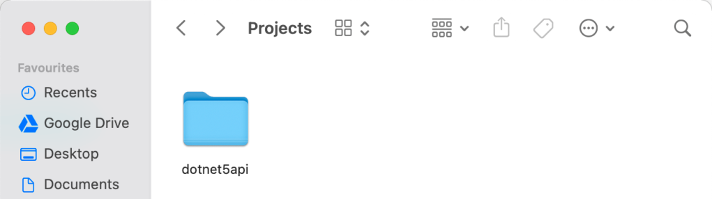 Projects 
Favourites 
O Recents 
Google Drive 
Desktop 
B Documents 
> 
dotnet5api 
000 
000 